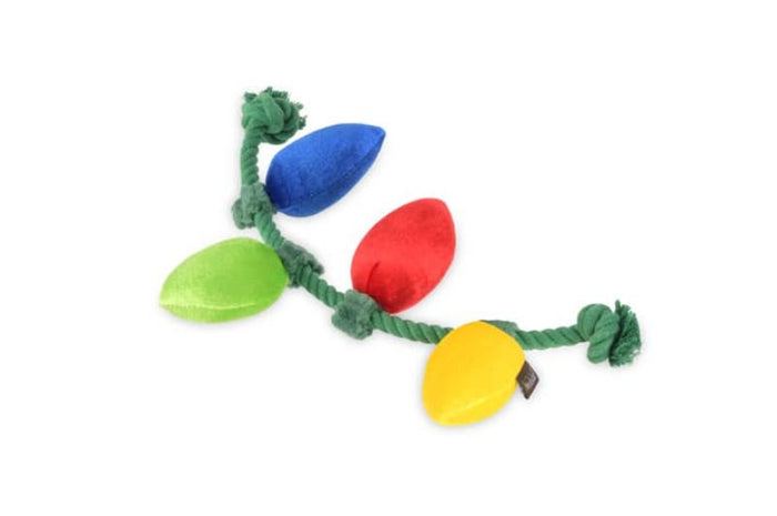 Play Pet Brands dog toys Home for the Holidays Twinkly Tugger Christmas Lights Plush Squeak Dog Toy
