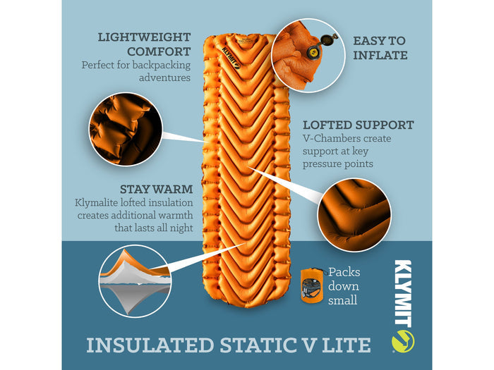 Klymit Insulated Static V Lite Sleeping Pad R-Value 4.4 | Mango