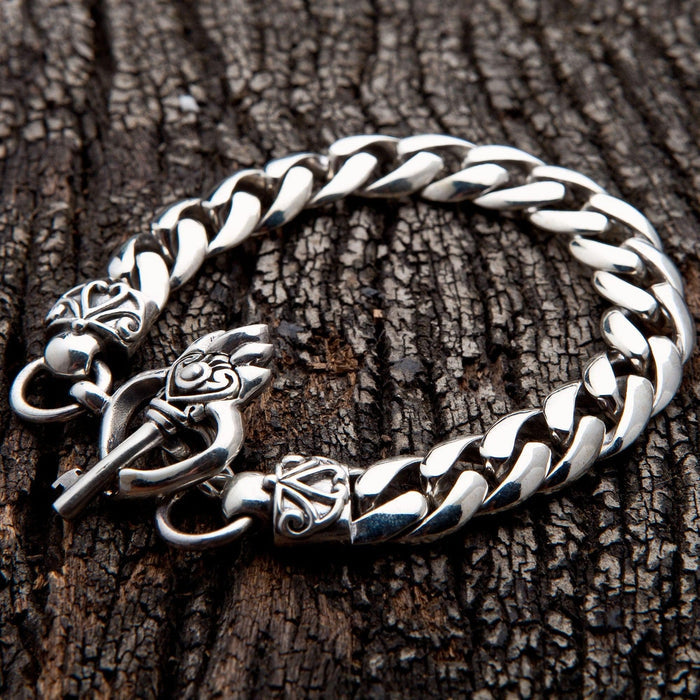 An alternative angle of the men's dark romance curb bracelet.
