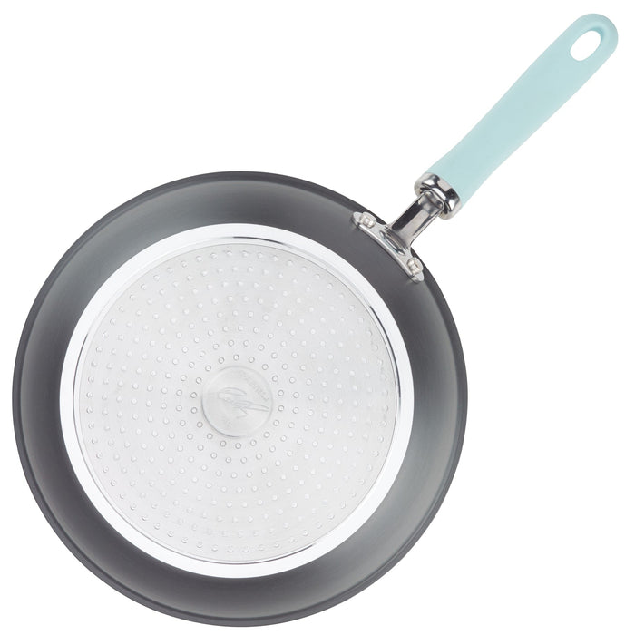 10.25" Hard Anodized Nonstick Induction Deep Frying Pan, silver base, blue handle.