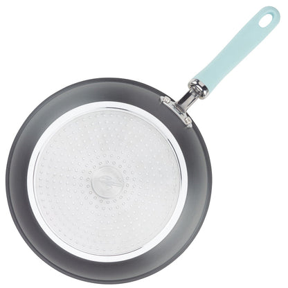 10.25" Hard Anodized Nonstick Induction Deep Frying Pan, silver base, blue handle.