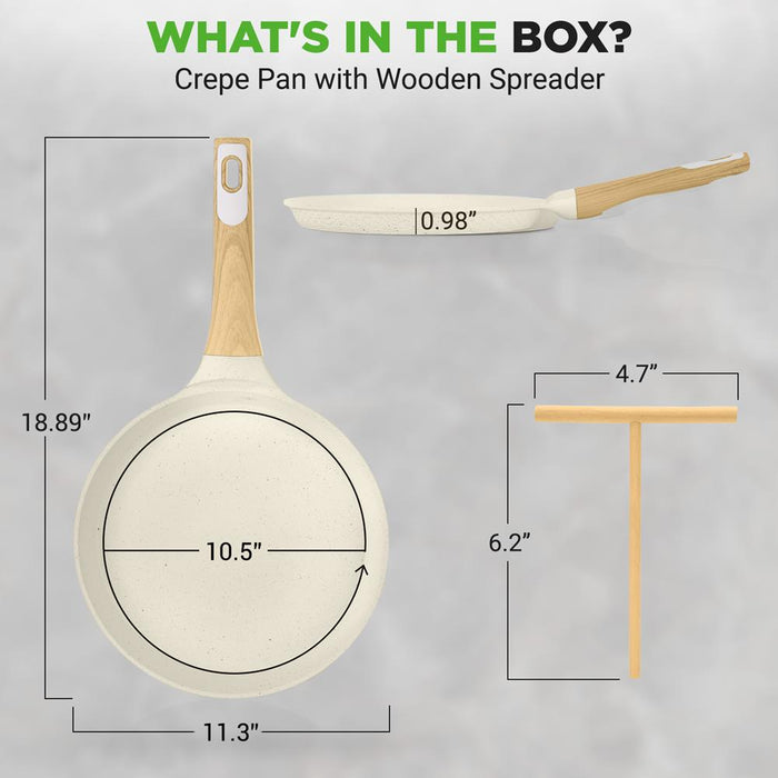 11" Non-Stick Crepe Pan, Easy Clean Marble Coating, White Cream Marble