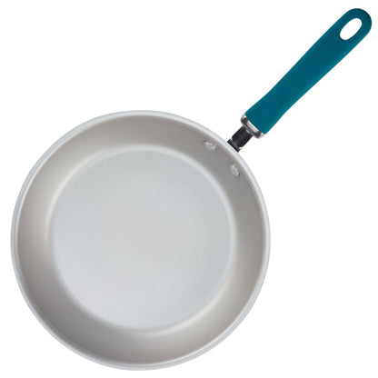13-Piece Nonstick Induction Cookware Set, dishwasher safe with turquoise handles.