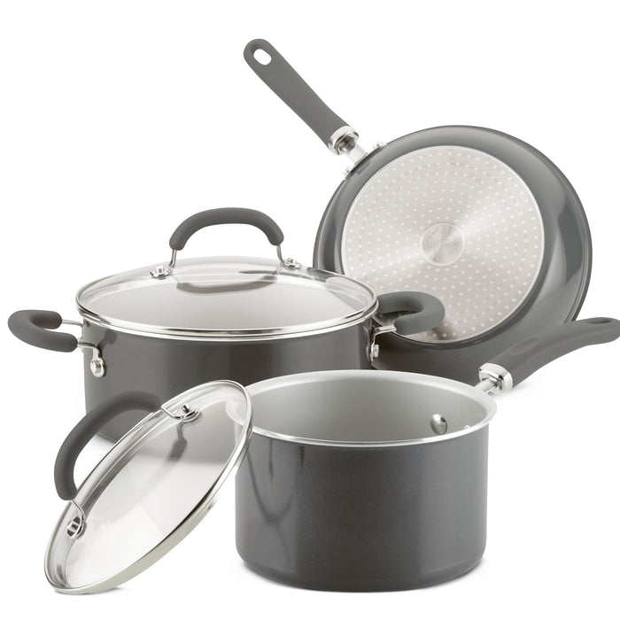 13-Piece Nonstick Induction Cookware Set with glass lids, gray color.