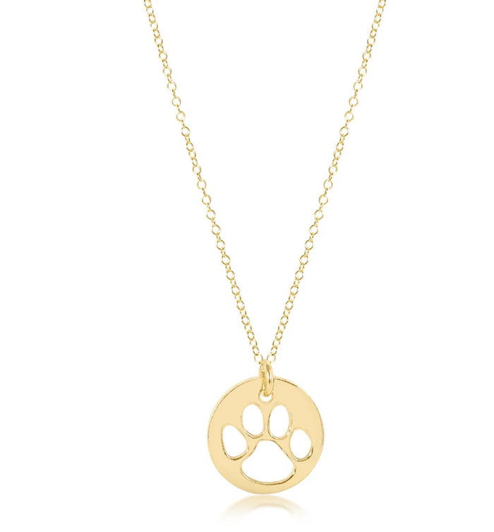 16" necklace gold - paw print gold disc