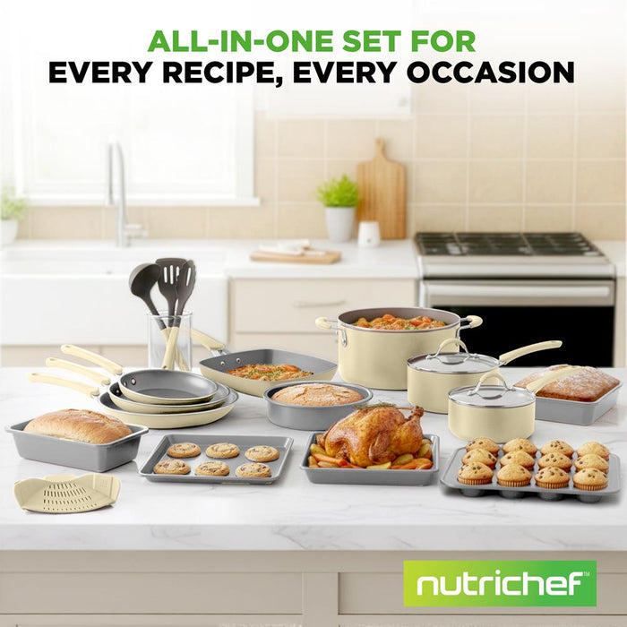 20-Piece Non-Stick Cookware Set, Easy-Clean Aluminum, White