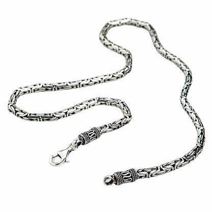 solid 925 silver Byzantine chain, showing the quality of the metal and the woven pattern.