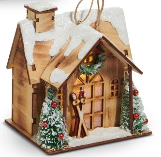 5" Lighted Lodge House Ornament