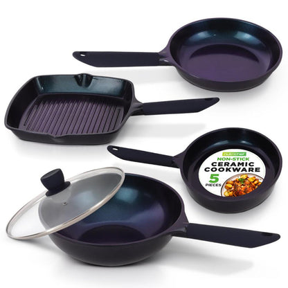 5-Piece Nonstick Frying Pan Set, Even Heat Ceramic, Blue Diamond