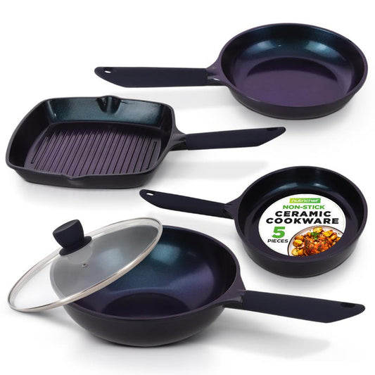 5-Piece Nonstick Frying Pan Set, Even Heat Ceramic, Blue Diamond