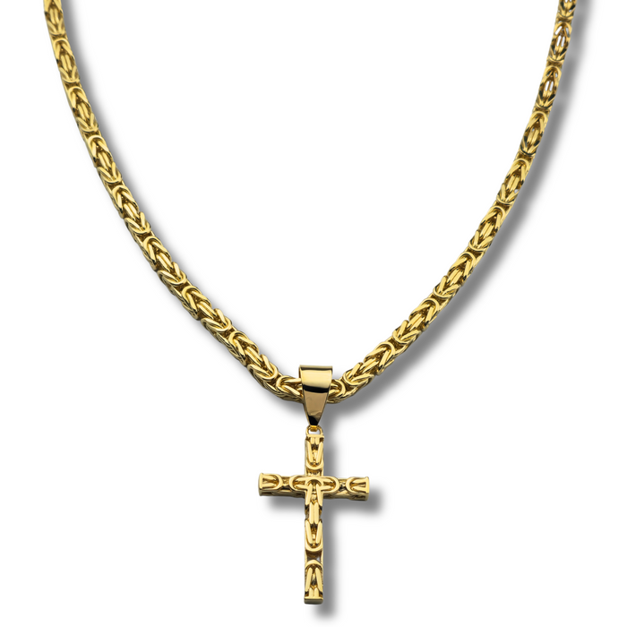 5mm Kreuz Anhänger Königskette - 925er Silber - vergoldet