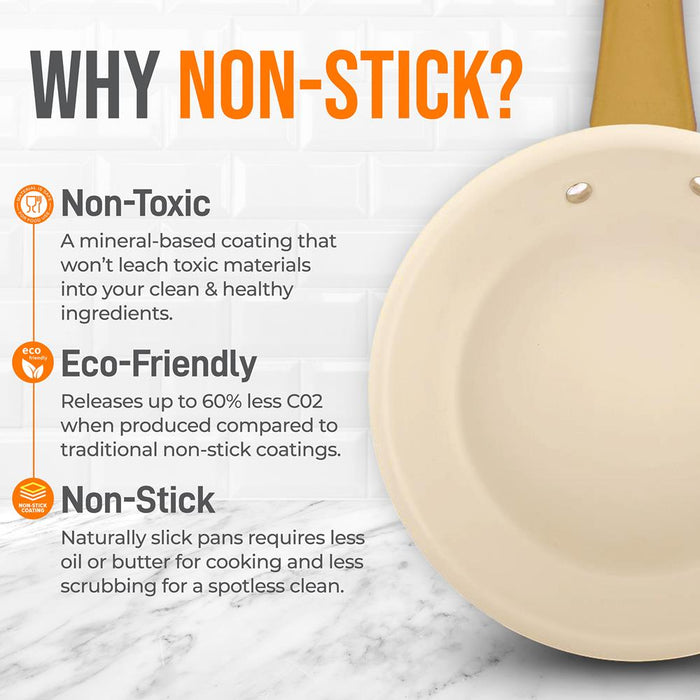 8" Non-Stick Frying Pan, Even Heat, Ceramic Coating, Golden Titanium Handle