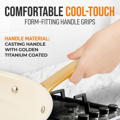 8" Non-Stick Frying Pan, Even Heat, Ceramic Coating, Golden Titanium Handle