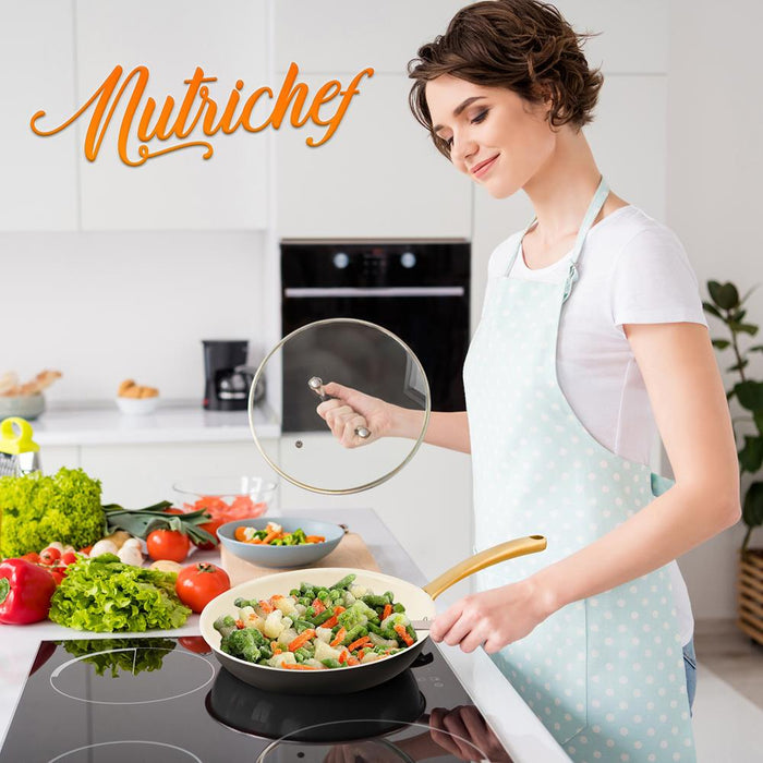 8" Non-Stick Frying Pan, Even Heat, Ceramic Coating, Golden Titanium Handle