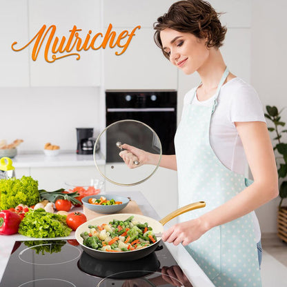 8" Non-Stick Frying Pan, Even Heat, Ceramic Coating, Golden Titanium Handle