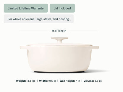 8 qt Enameled Cast Iron Oval Dutch Oven
