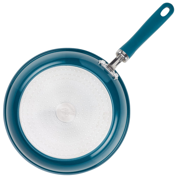 9.5" and 11.75" nonstick pans with textured silver base shown from bottom.