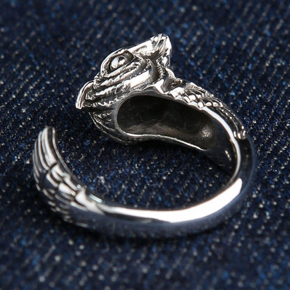 Sterling silver owl ring interior view showing 925 hallmark stamp and hollow owl head construction