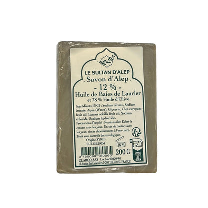Aleppo soap - 12% bay leaf and 78% olive oil - 200g