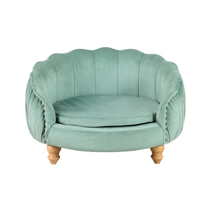 Antoinette Rouched Velvet Pet Bed Seafoam