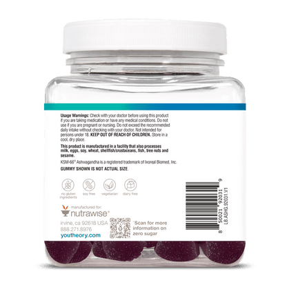 ASHG.92031 Youtheory Ashwagandha Gummies Blueberry Flavor 60 Gummies Product Image - Left