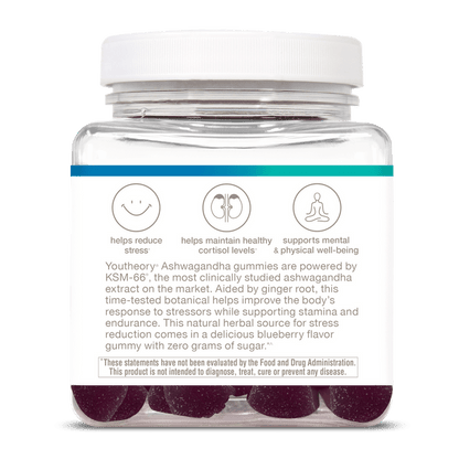 ASHG.92031 Youtheory Ashwagandha Gummies Blueberry Flavor 60 Gummies Product Image - Back