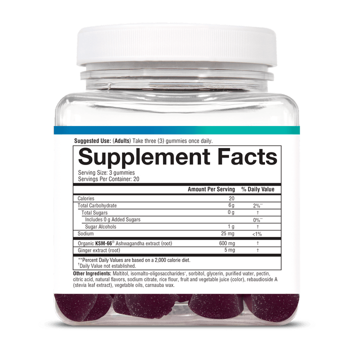 ASHG.92031 Youtheory Ashwagandha Gummies Blueberry Flavor 60 Gummies Nutrition Facts Panel