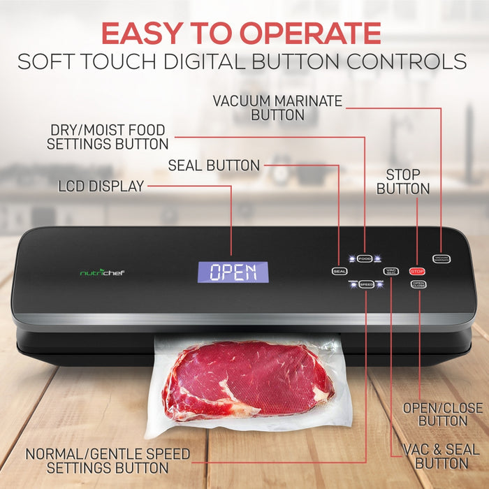 Automatic Food Vacuum Sealer - Electric Air Sealing Preserver System With Soft Touch Digital Button Controls