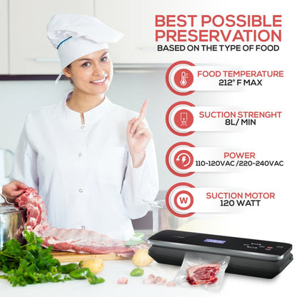 Automatic Food Vacuum Sealer - Electric Air Sealing Preserver System With Soft Touch Digital Button Controls