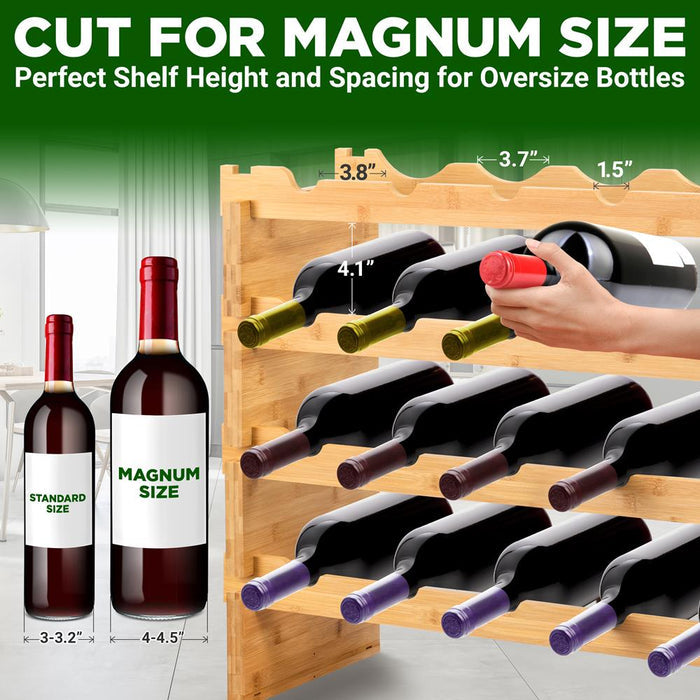 Bamboo Wine Rack 24-Bottle Capacity Wobble-Free Modular Natural Finish