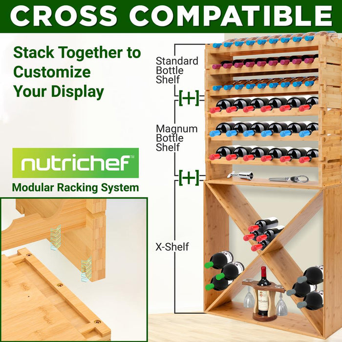 Bamboo Wine Rack 24-Bottle Capacity Wobble-Free Modular Natural Finish
