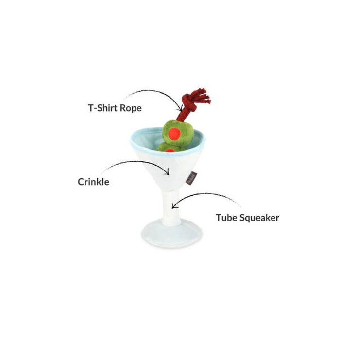 Barktender Pawtini with Olives Crinkle Plush Squeaky Dog Toy