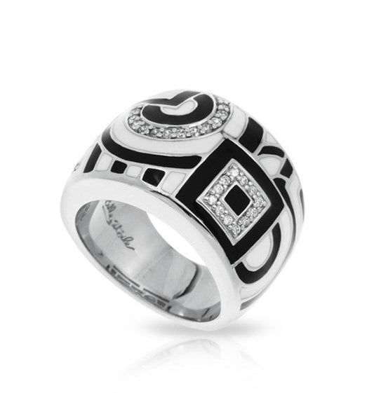 Belle e'toile Sterling Silver Geometrica Black and White Ring, Size 7