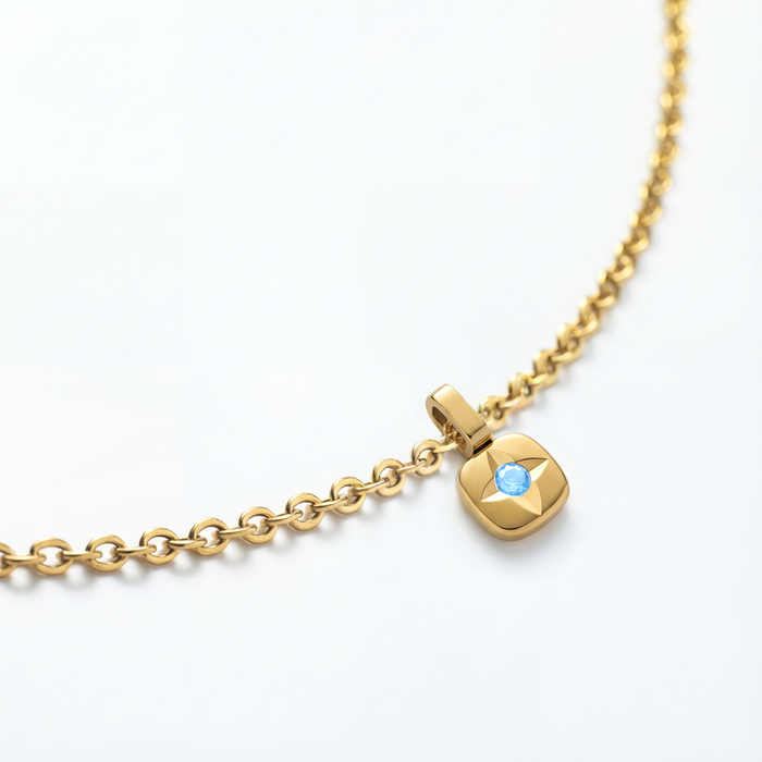 Birthstone March Halskette Gold