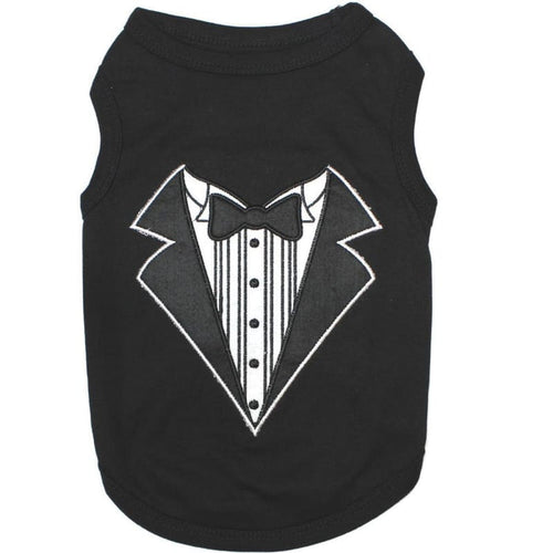 Black Tuxedo Elegant Formal Embroidered Dog T-Shirt