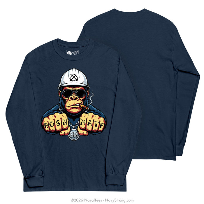 "BOSNMATE" Long Sleeve Tee | Navy