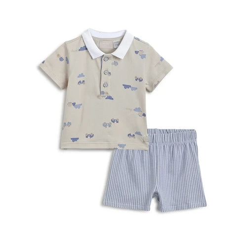 Boys Beige Printed T-Shirt with Shorts