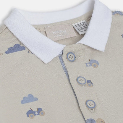 Boys Beige Printed T-Shirt with Shorts