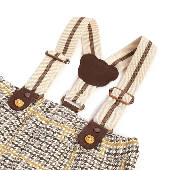Boys Brown Checked Trousers With Suspenders