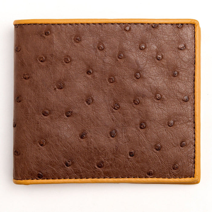 A durable exotic leather wallet for men, crafted from premium brown ostrich hide.