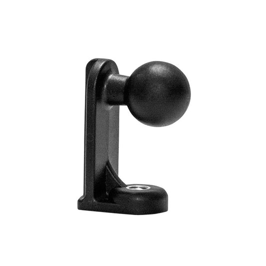 The 1/4-20 Camera Tripod Bolt to 22mm Ball Adapter is a black plastic bracket with a round ball joint and flat screw-mount base, ideal as a tripod adapter for your universal tablet holder.