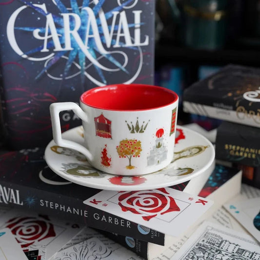 Caraval Tea Cup—collectible set with elements of Stephanie Garber's story around the cup and characters around the saucer
