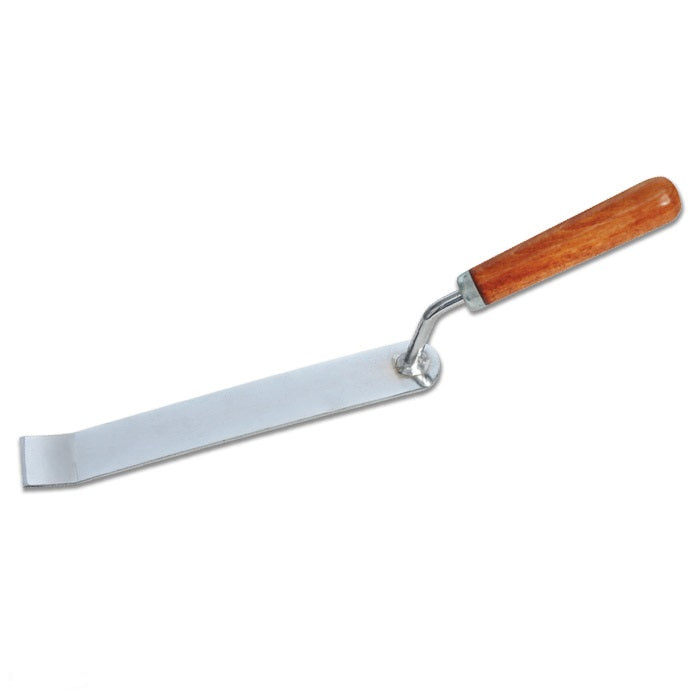 The Champro Sports Dig Out Tool: B007 by Champro Sports features a wooden handle and long, flat metal blade with a bent end, ideal for prying, scraping, and cleaning out anchors effortlessly.
