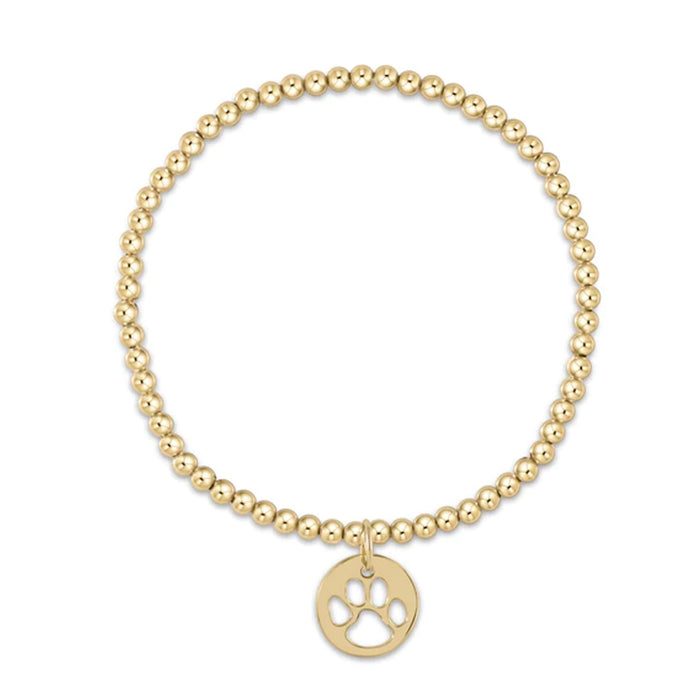 Classic Gold 2mm Bead Bracelet - Paw Print Gold Disc
