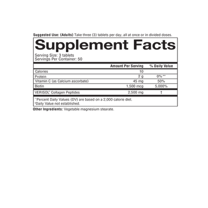 CC.00105.BTL Youtheory Concentrated Effect Collagen with Verisol Tablets Product Image - Nutrition Panel