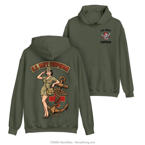 "Corpsman Pinup" Hooded Sweatshirt | Military Green