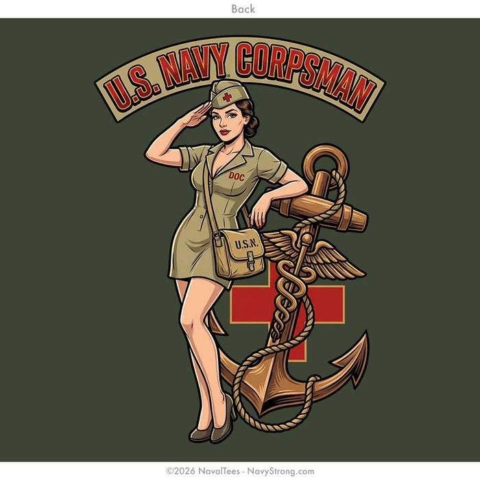 "Corpsman Pinup" Hooded Sweatshirt | Military Green