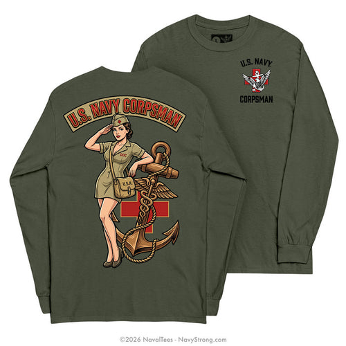 "Corpsman Pinup" Long Sleeve Tee | Military Green