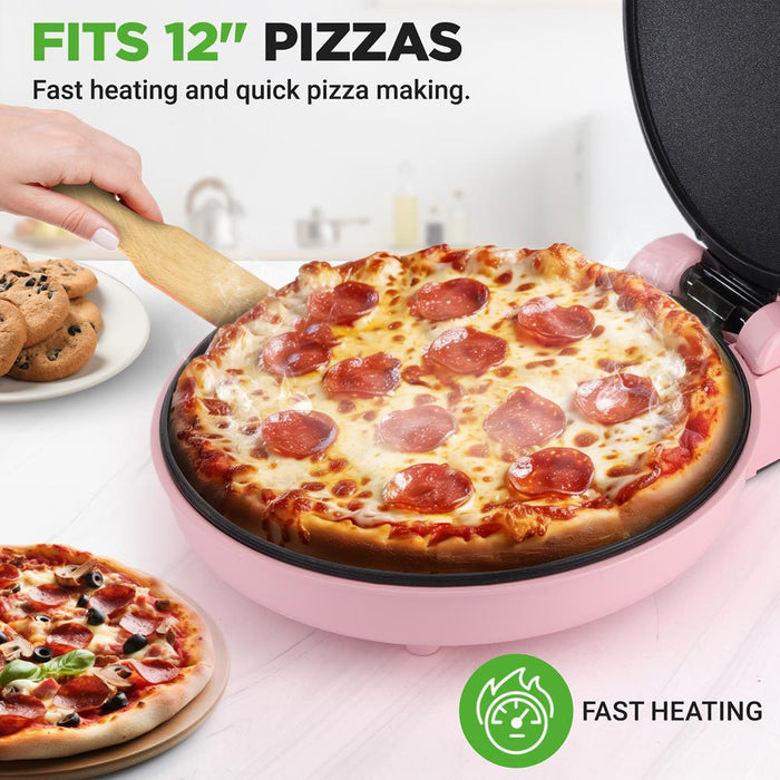Countertop Pizza Maker, Quick 12" Pizzas, Non-Stick, Pink