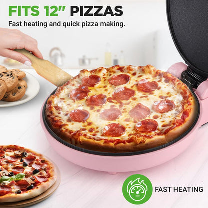Countertop Pizza Maker, Quick 12" Pizzas, Non-Stick, Pink